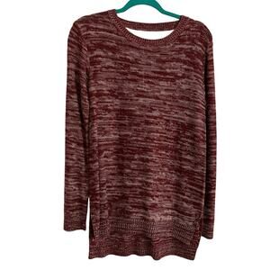 Madison Lilly Women’s Burgundy Heathered Crewneck Sweater Size M Crisscross Back